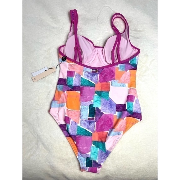 Nanette Lepore Pink Multi Color Block Molded One Piece Swimsuit Size 12 Large - Picture 5 of 7